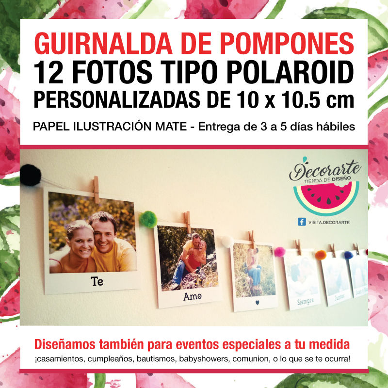 Miniatura: GUIRNALDA DE FOTOS TIPO POLAROID CON POMPONES