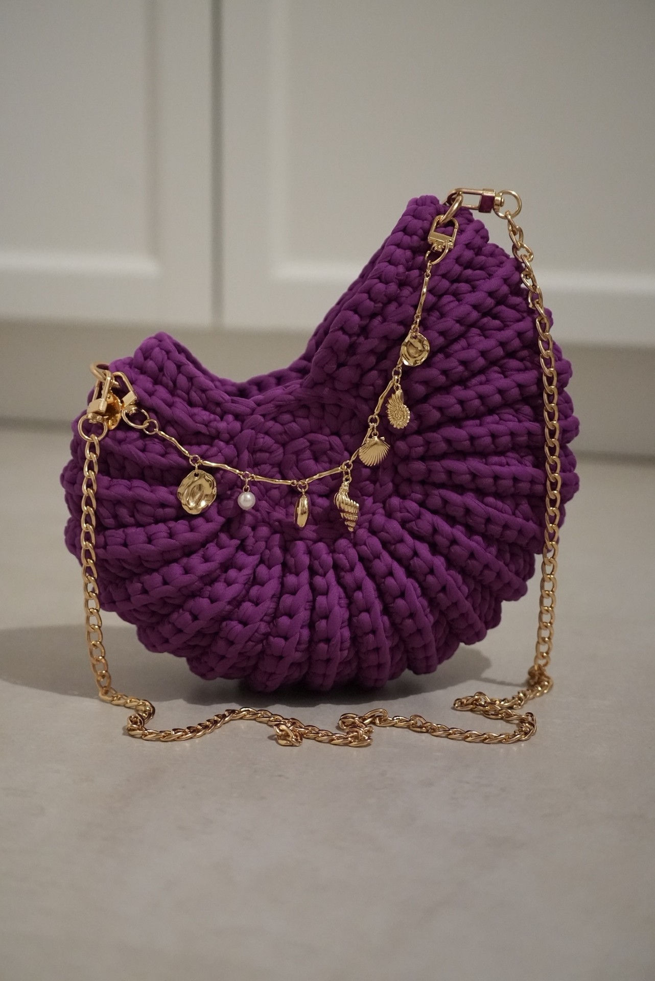 NÁIA CENTO in purple and gold a unique handmade bag from Hallestam Design