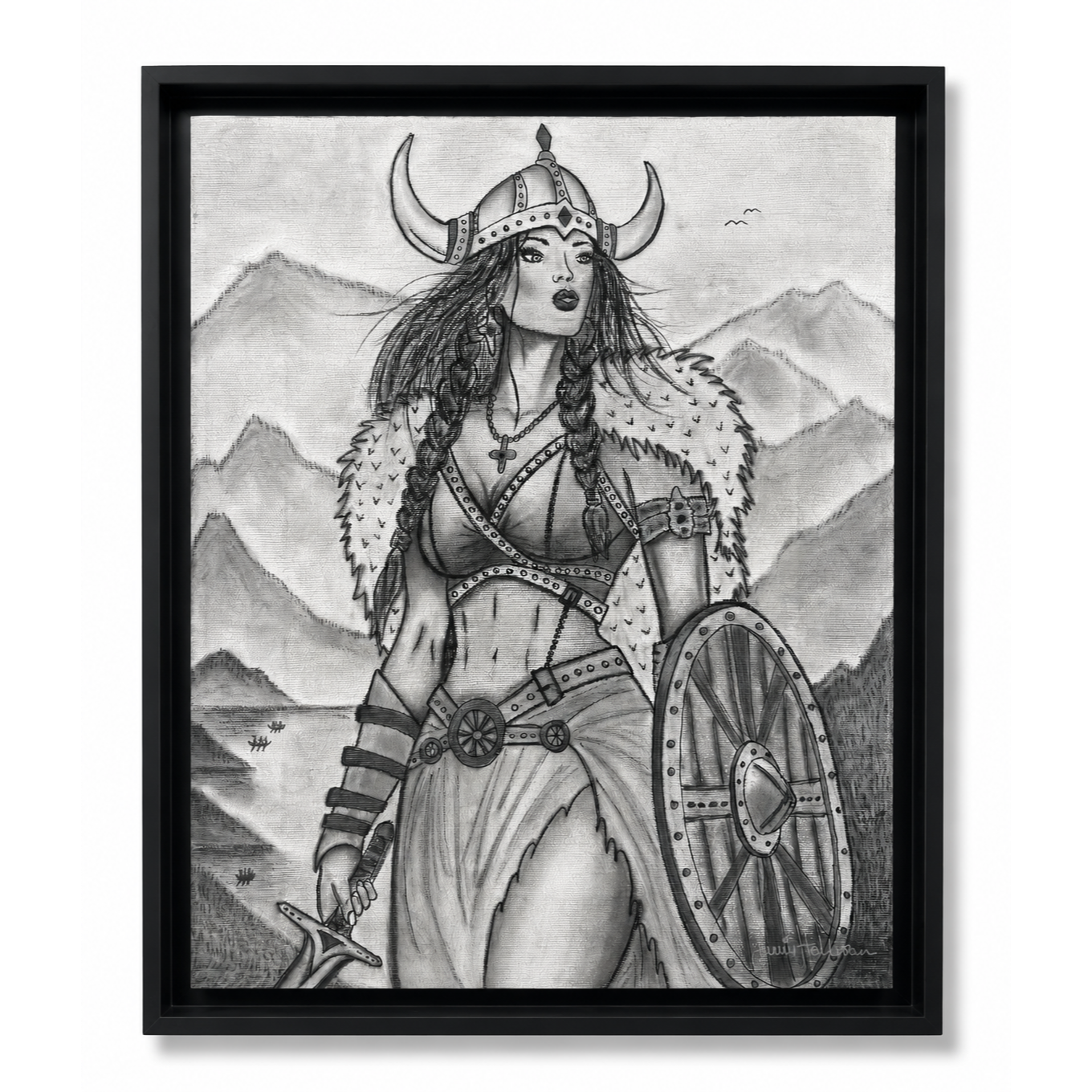 The Shield original charcoal artwork by Jennie Hallestam.