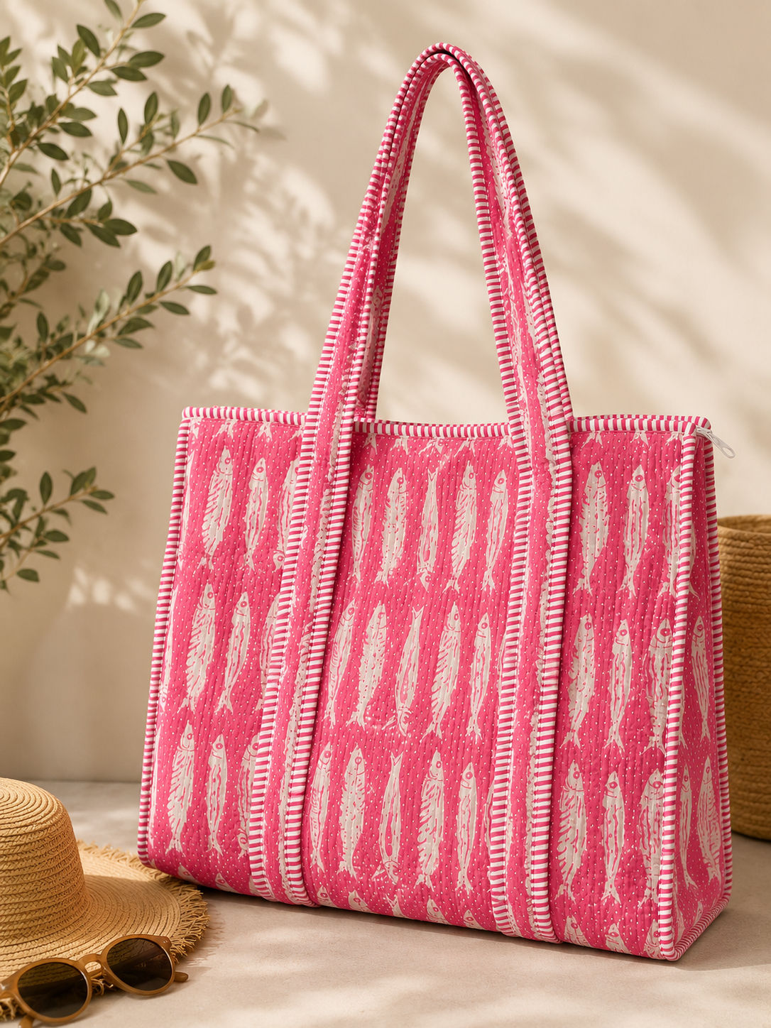 Pink Fish Beach Bag