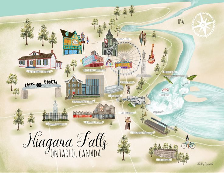 Mapa ilustrado de Niagara Falls by Shelley Szczucki una talentosísima artista e ilustradora que emana creatividad