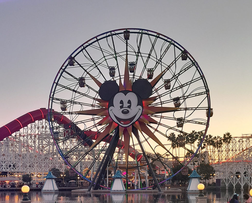 Rueda de la fortuna con cara de Mickey Mouse