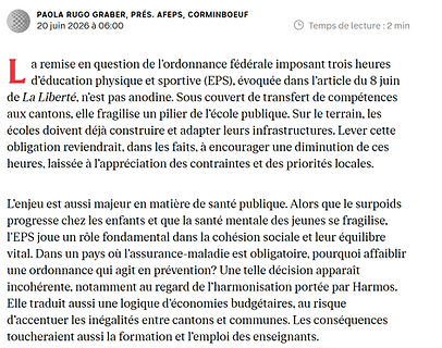 article de la liberté défense des 3heures hebdomadaires 2026.png
