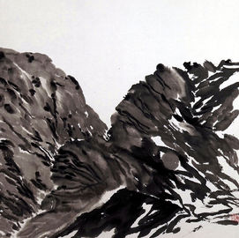 Paysage imaginaire. Ici-Là-Là-bas. Mouvement et profondeur. Encre sur papier Xuan, montée sans rouleau. Ecrire l'espace, rythme, vallée peinture calligraphiée. Espace tangentiel. Minéral-Animal