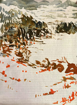 Les alentours. Encre sur papier Xuan, 69 x 52 cm, 2020