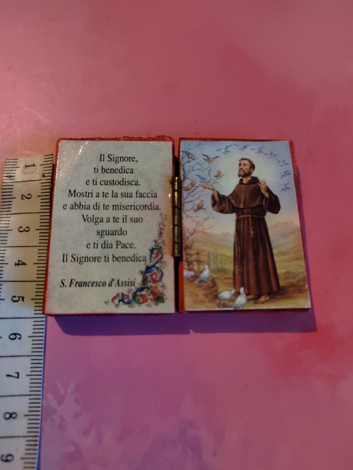 Coffret religieux en bois Saint François d'Assise avec prière italienne