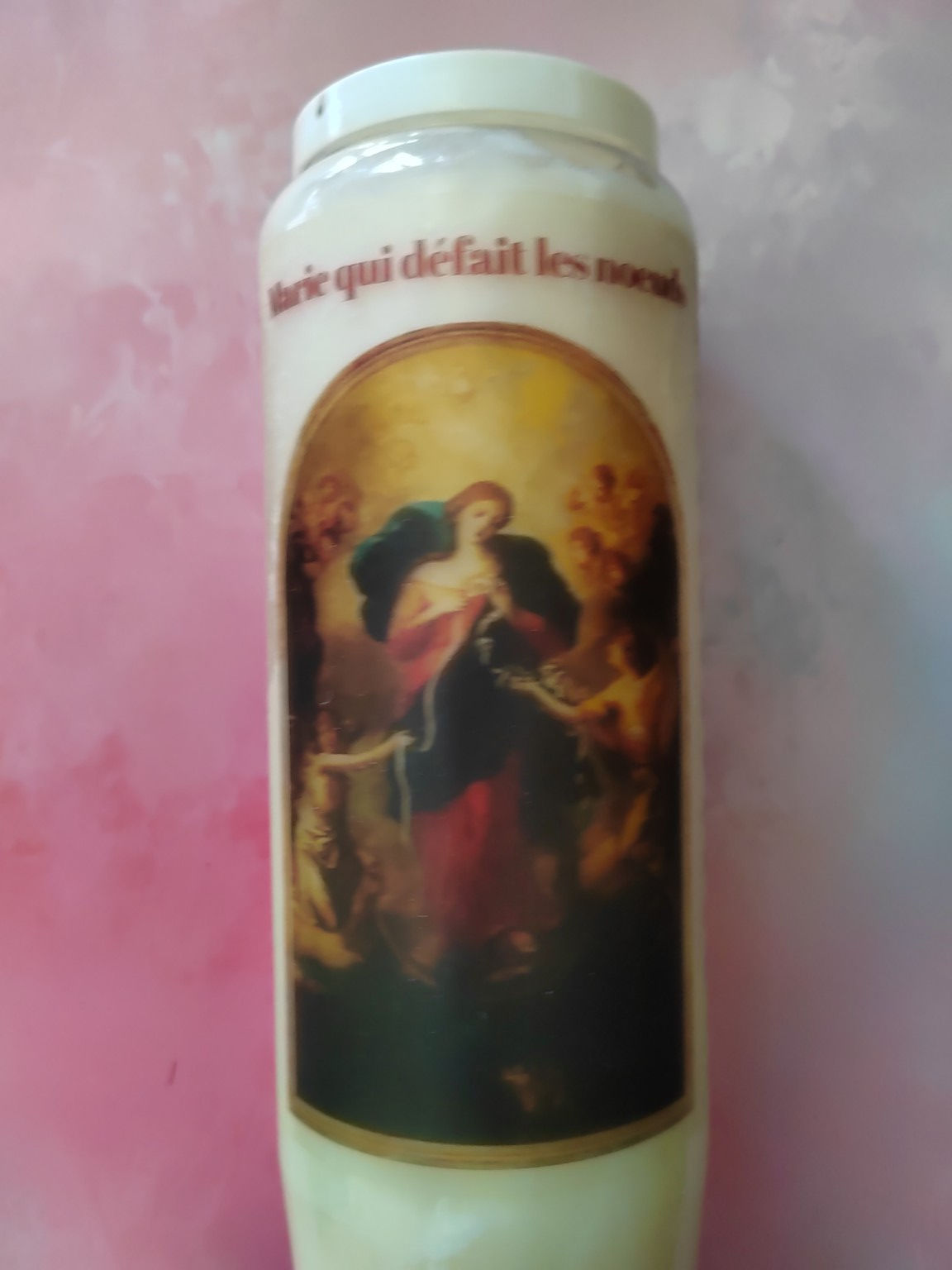 Bougie de neuvaine Marie qui défait les nœuds – Avec prière – Occasion