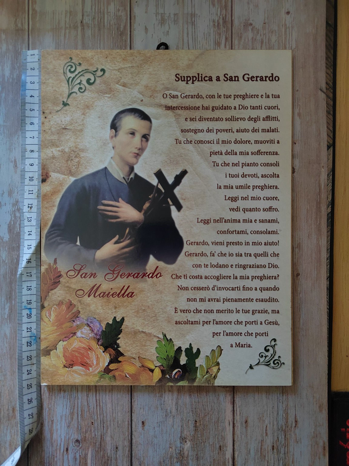 Plaque religieuse – Prière à Saint Gérard Majella « Supplica a San Gerardo »