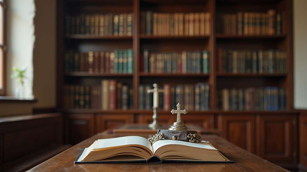 Vue rapprochée d'une étagère avec des bibles et chapelets