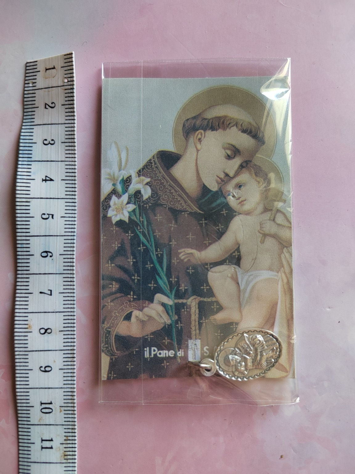 Image pieuse de Saint Antoine avec médaille – Prière italienne – Objet de dévoti
