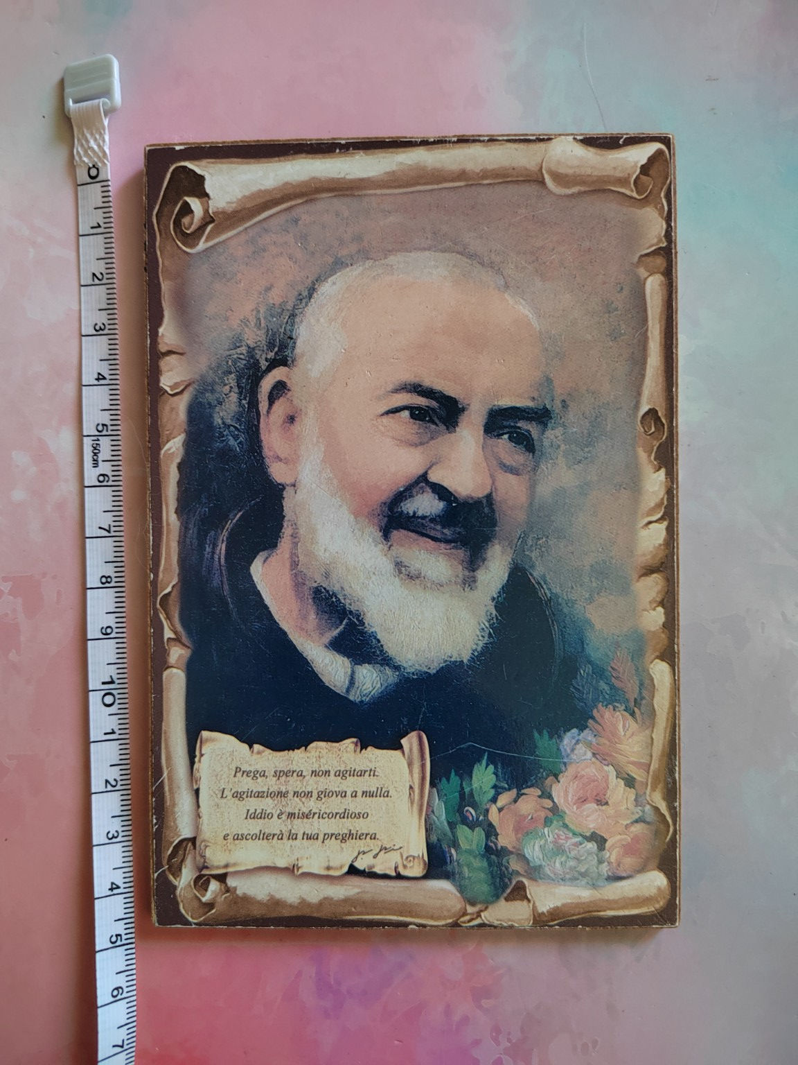 Cadre religieux Padre Pio avec prière italienne – 15 x 10 cm