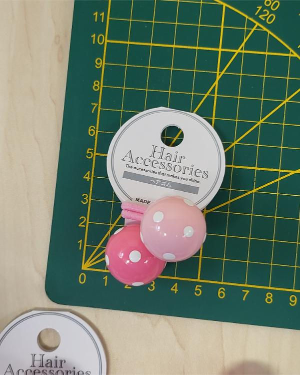 Miniature : Élastique cheveux à l'unité : boules fuchsia et rose à pois blancs