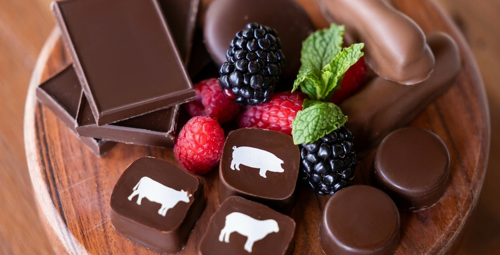 Artisan chocolate truffles with farm animal emblems served at a Founding Farmers Co. Catering & Events private event at Willowood Washington