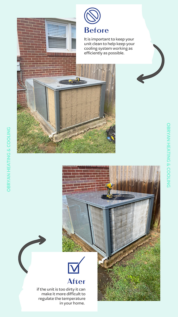 Before and after of a dirty unit that Robert O'Bryan, owner of O'Bryan Heating & Cooling, cleaned