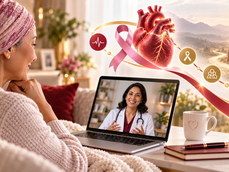 Cancer survivor consulting with cardiology clinician about heart health and survivorship