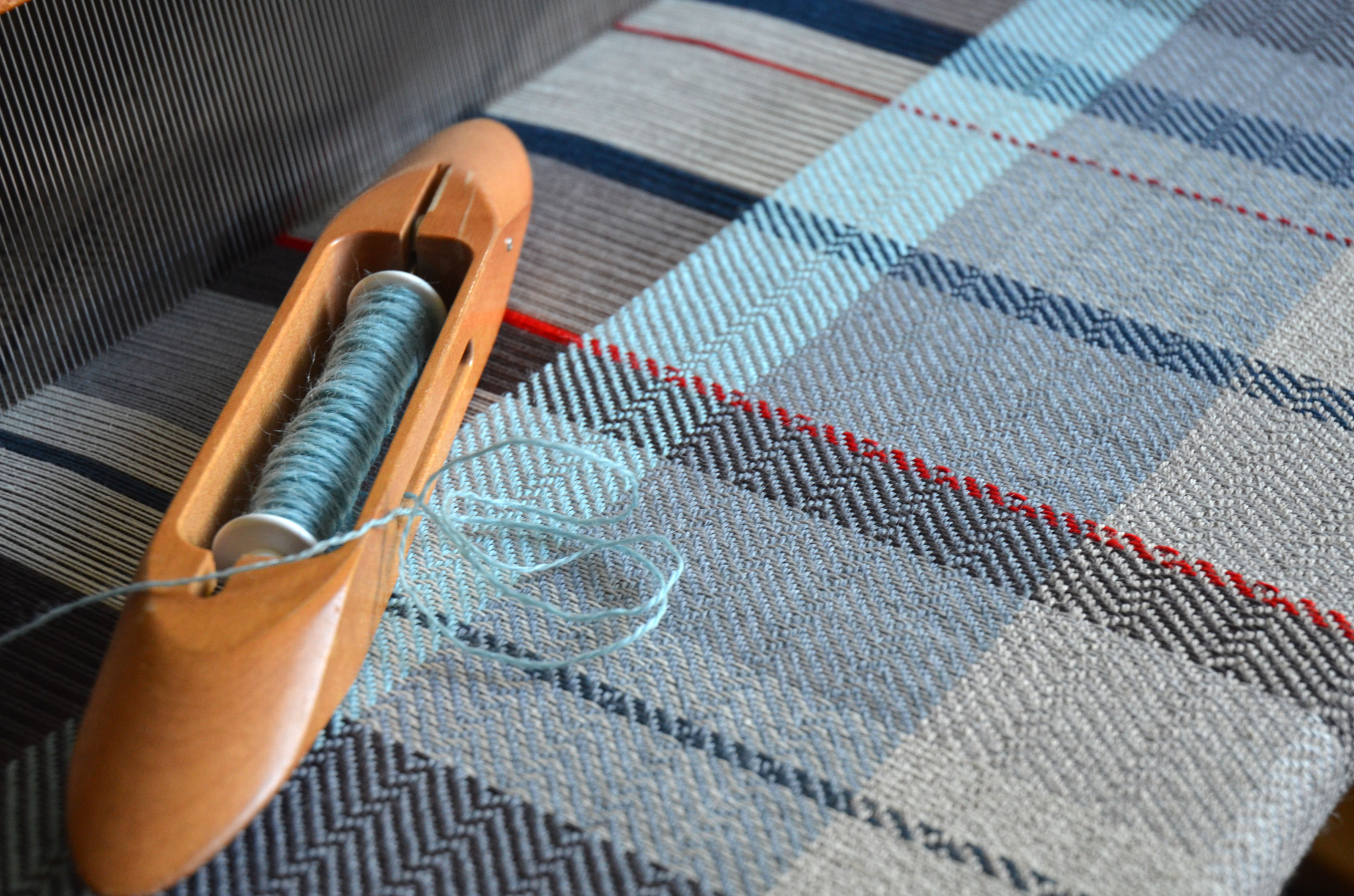 jewel tone woven fabric on the loom