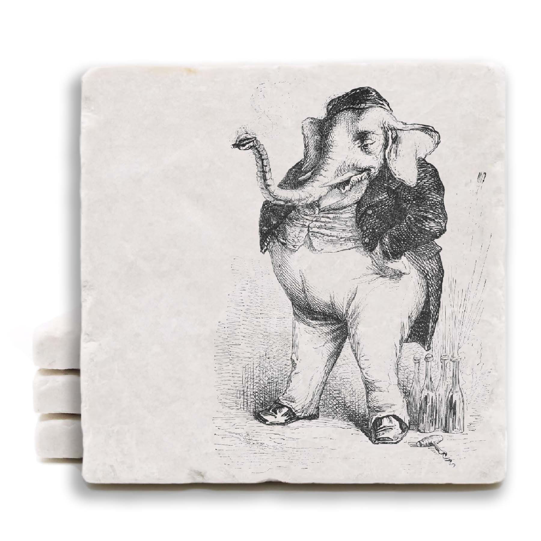 tumbled marble well dressed elephant coaster