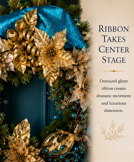 Thumbnail: Champagne gold florals, blue berry sprays, and evergreen textures create depth and luxury holiday style