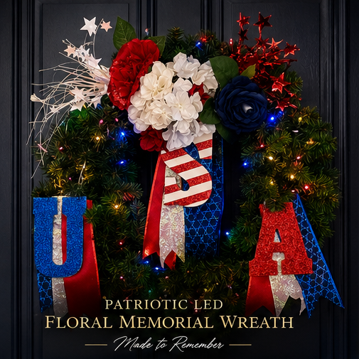 Patriotic LED Floral Memorial Wreath