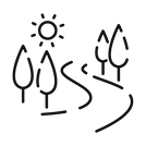 black line scenery road trees and sun symbol