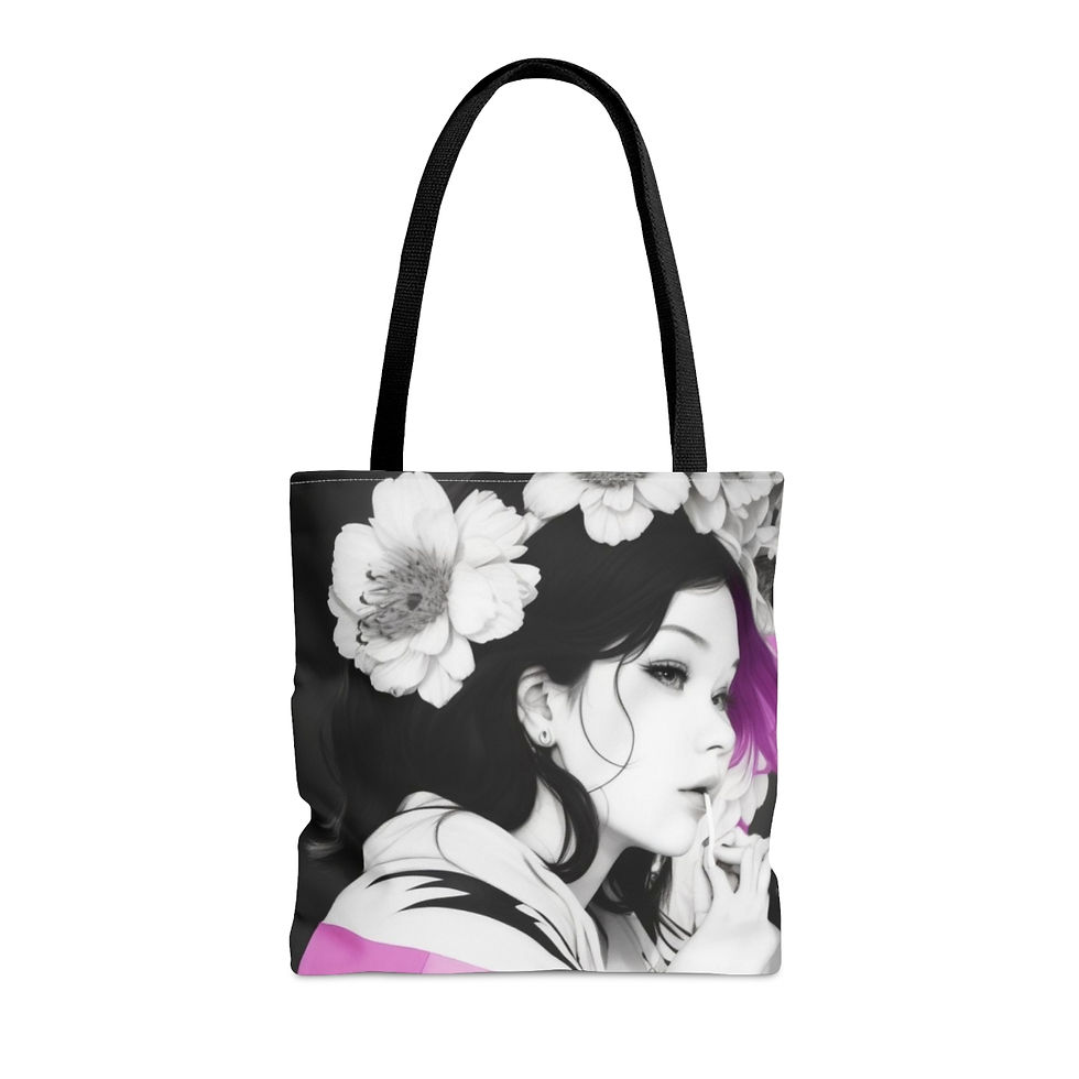 Thumbnail:  The Floral Crown of Mystery and Beauty of a Woman Tote Bag - Black