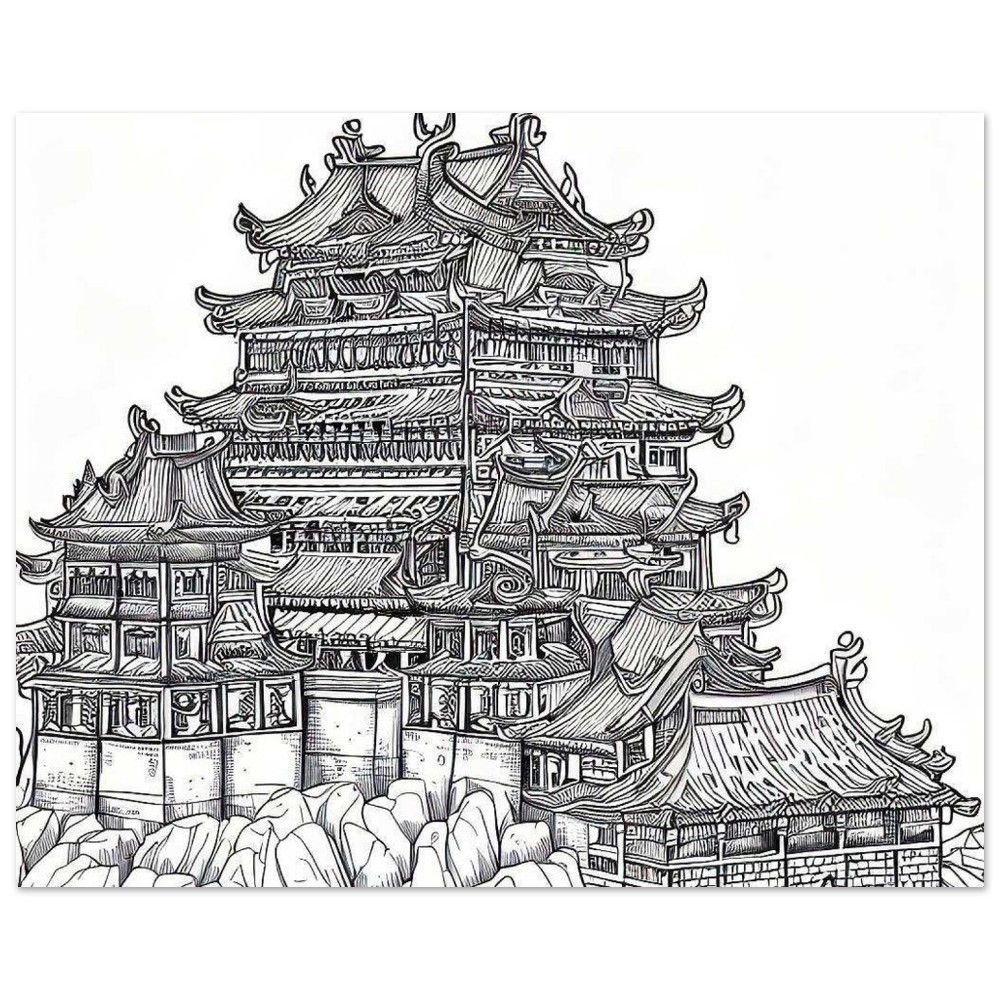 Color My Poster - Ancient Chinese Castle On A Rocky Cliff