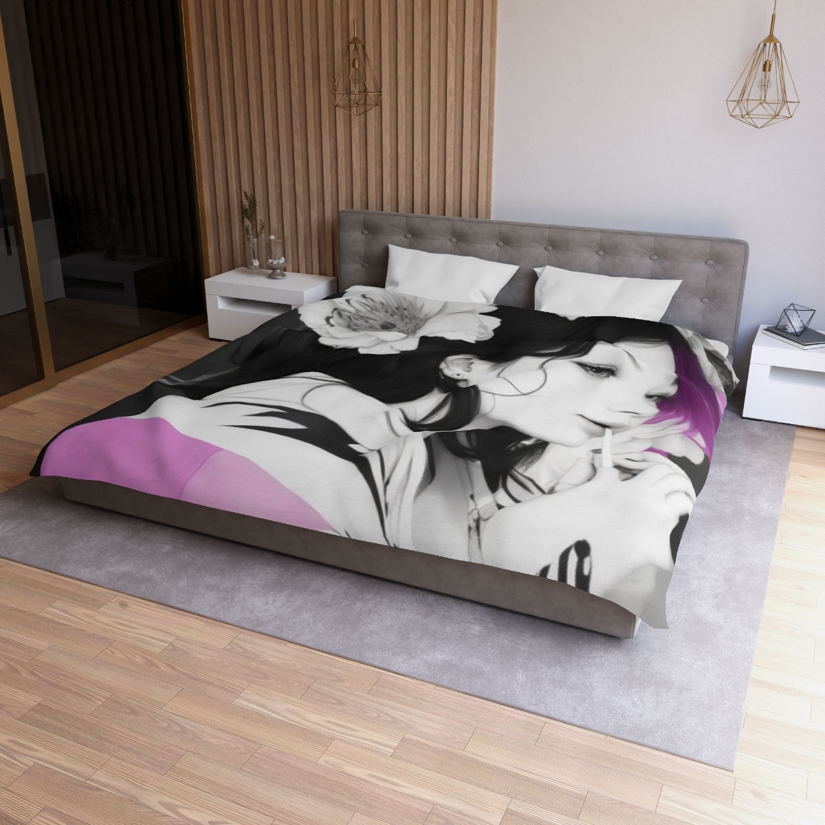 The Floral Crown of Mystery and Beauty of a  Woman Microfiber Duvet Cover