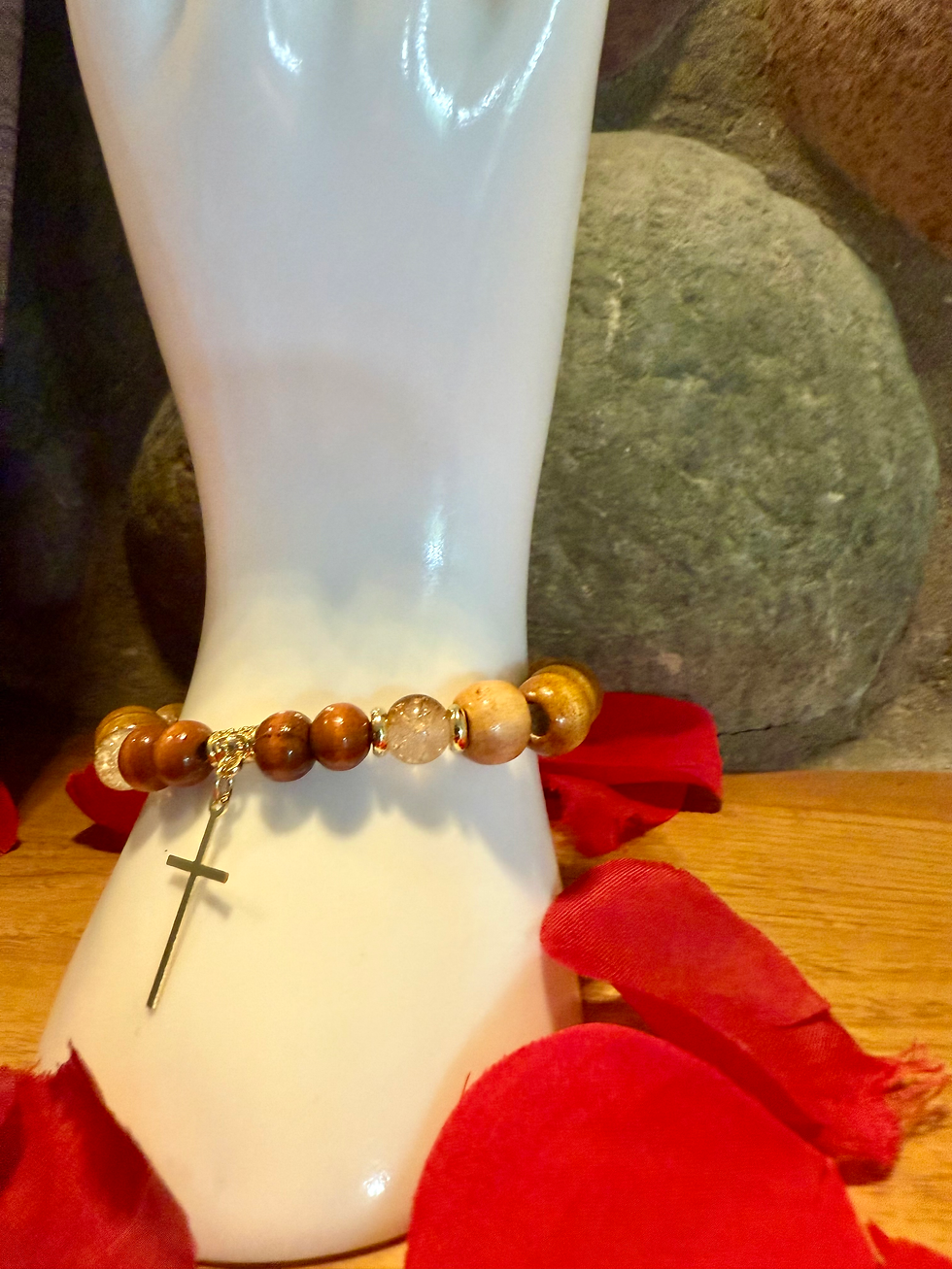 Thumbnail: Wooden & Glass Bead 18k Gold Cross Handmade Bracelet