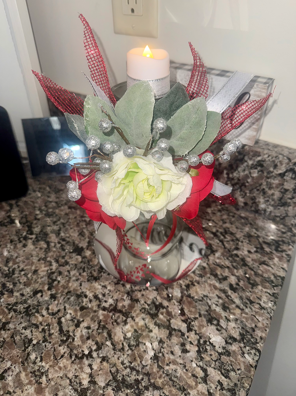Thumbnail: Red & Silver Winter Elegance LED Wine Glass Candle Holder 