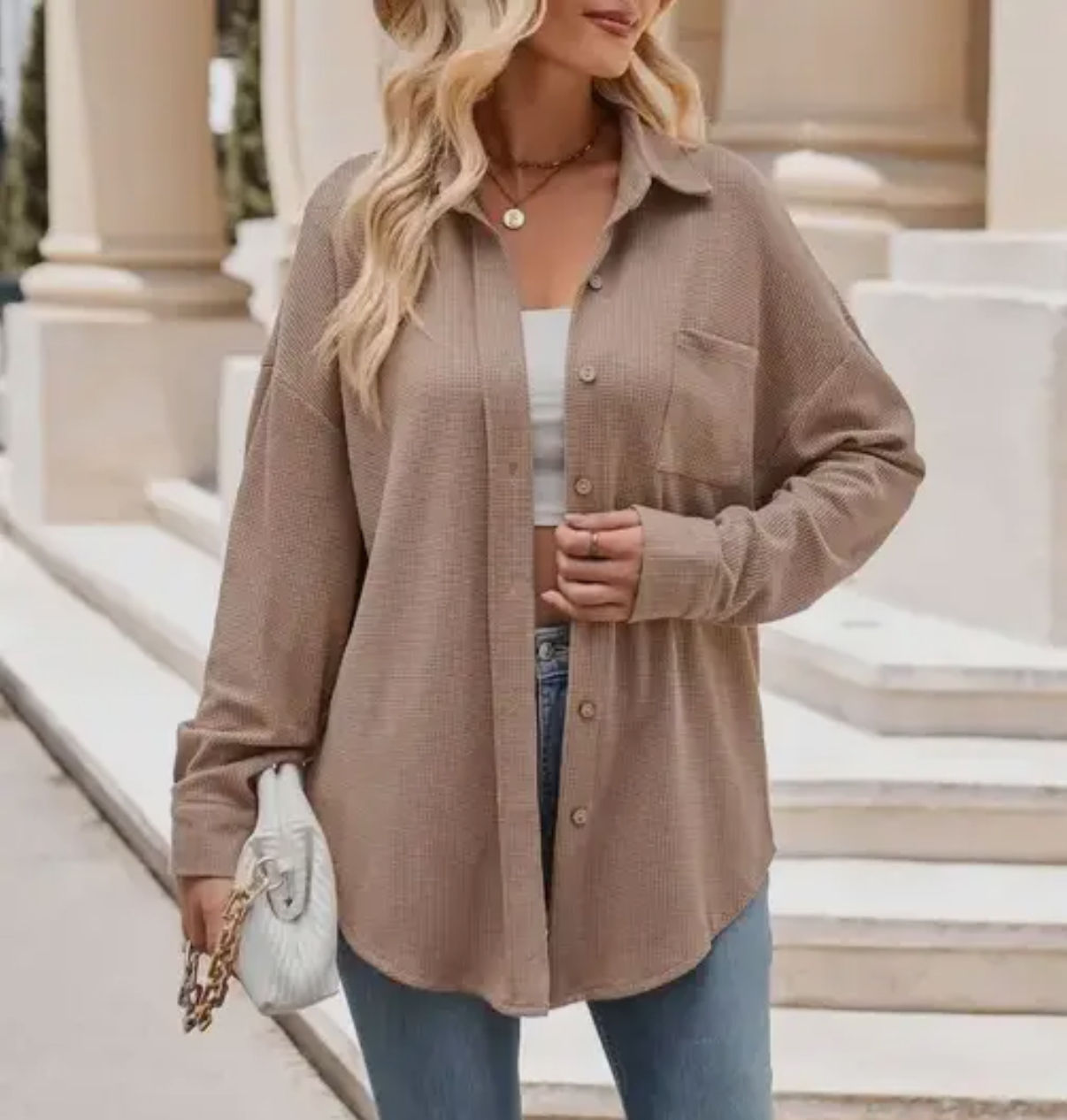 Women’s Casual Pocket Waffle Shirt