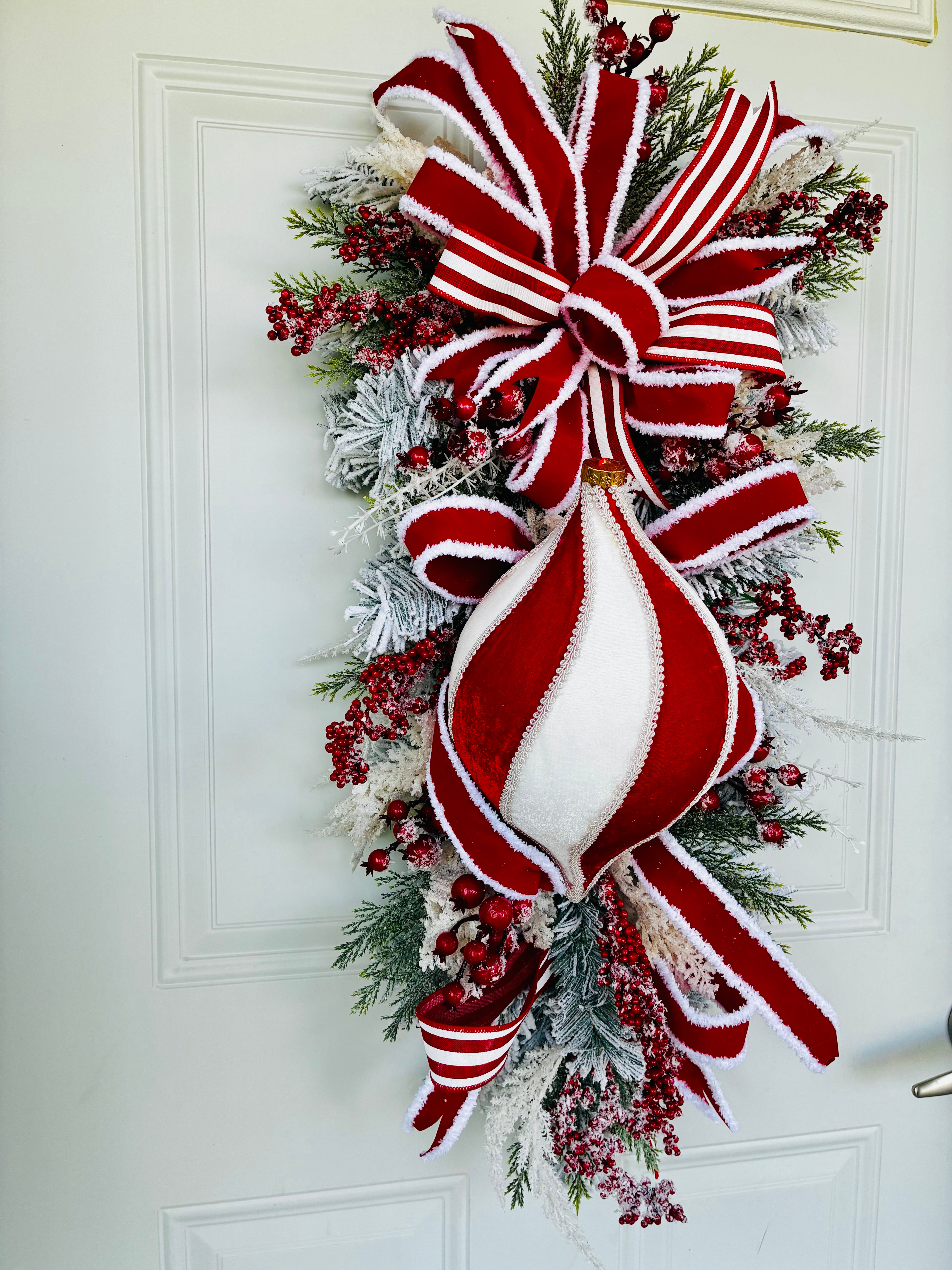 Handcrafted Red & White Ornament Christmas Swag