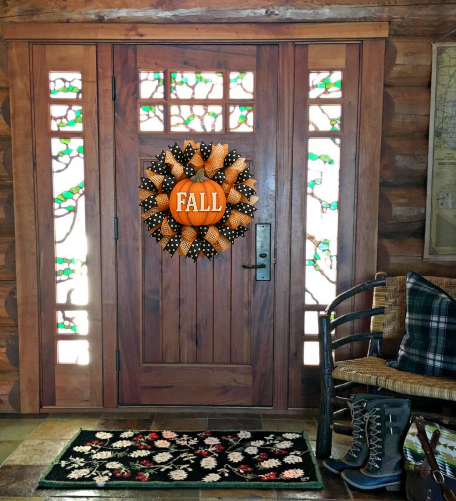 Pretty Fall Pumpkin Handcrafted Ribbon Wreath