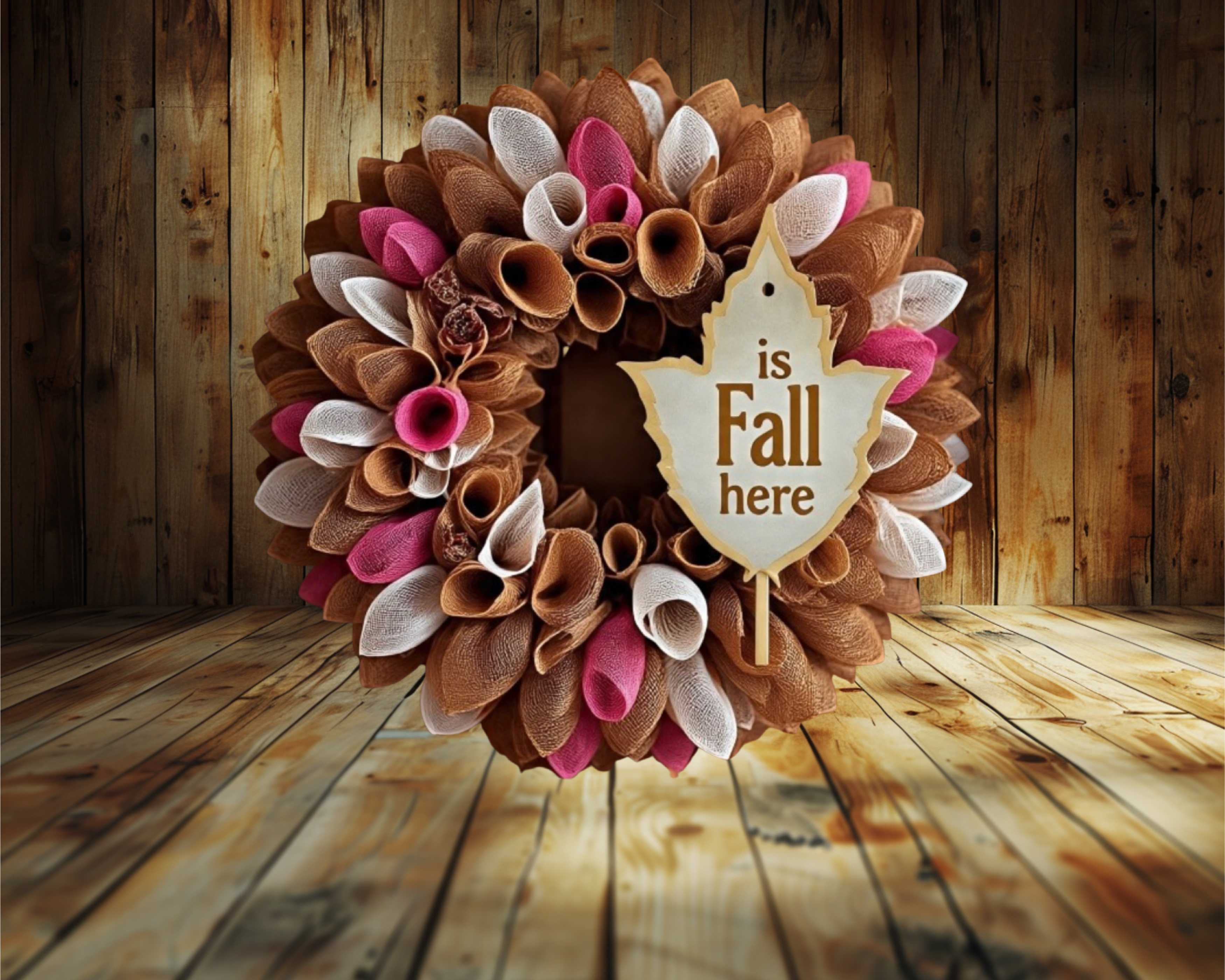 Pretty in Pink Fall Leaves Handcrafted Ribbon Wreath