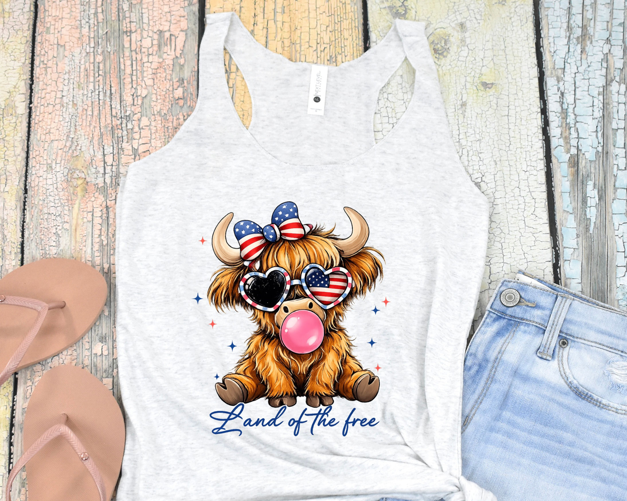 Land of the Free Highland Cow Tank Top