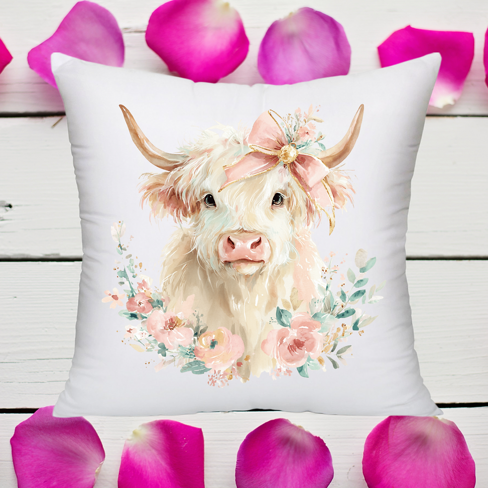 Thumbnail: Whimsical Spring Highland Cow Throw Pillow