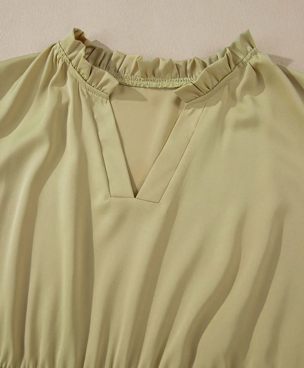 Thumbnail: PLUS SIZE Green Notched V-Neck Puff Sleeve Tiered Maxi Dress