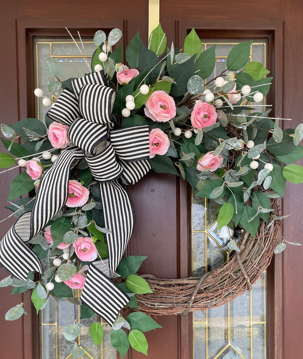 A Pink Surprise Handcrafted Grapevine Wreath