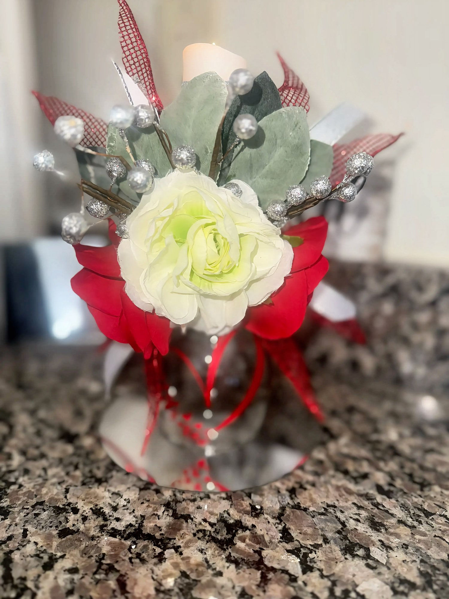 Red & Silver Winter Elegance LED Wine Glass Candle Holder 