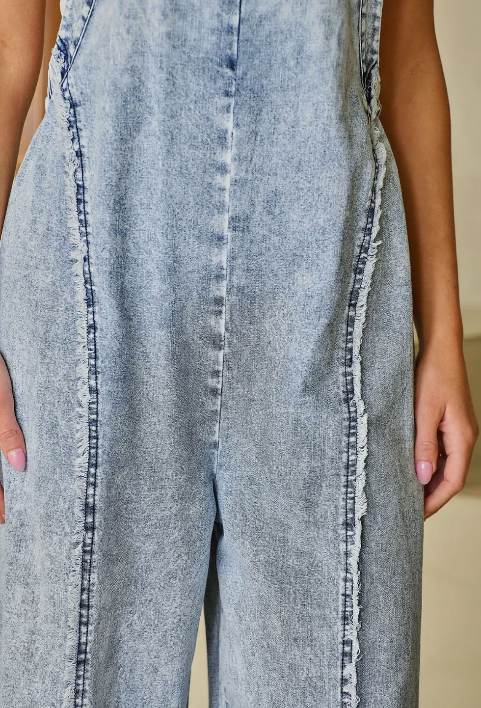 Thumbnail: Beau Blue Light Wash Wide Leg Denim Overall