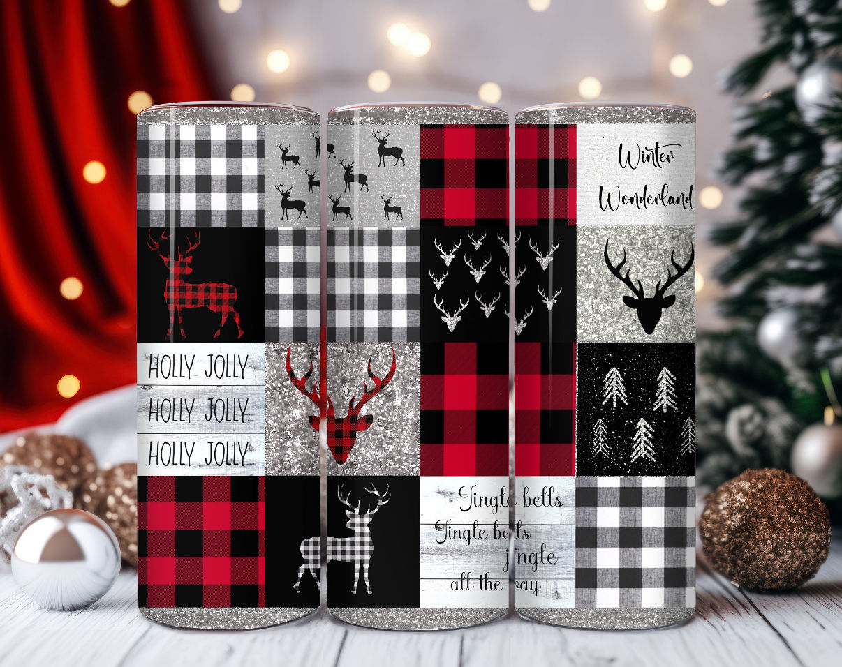 Deer Plaid Christmas 20 oz Skinny Tumbler