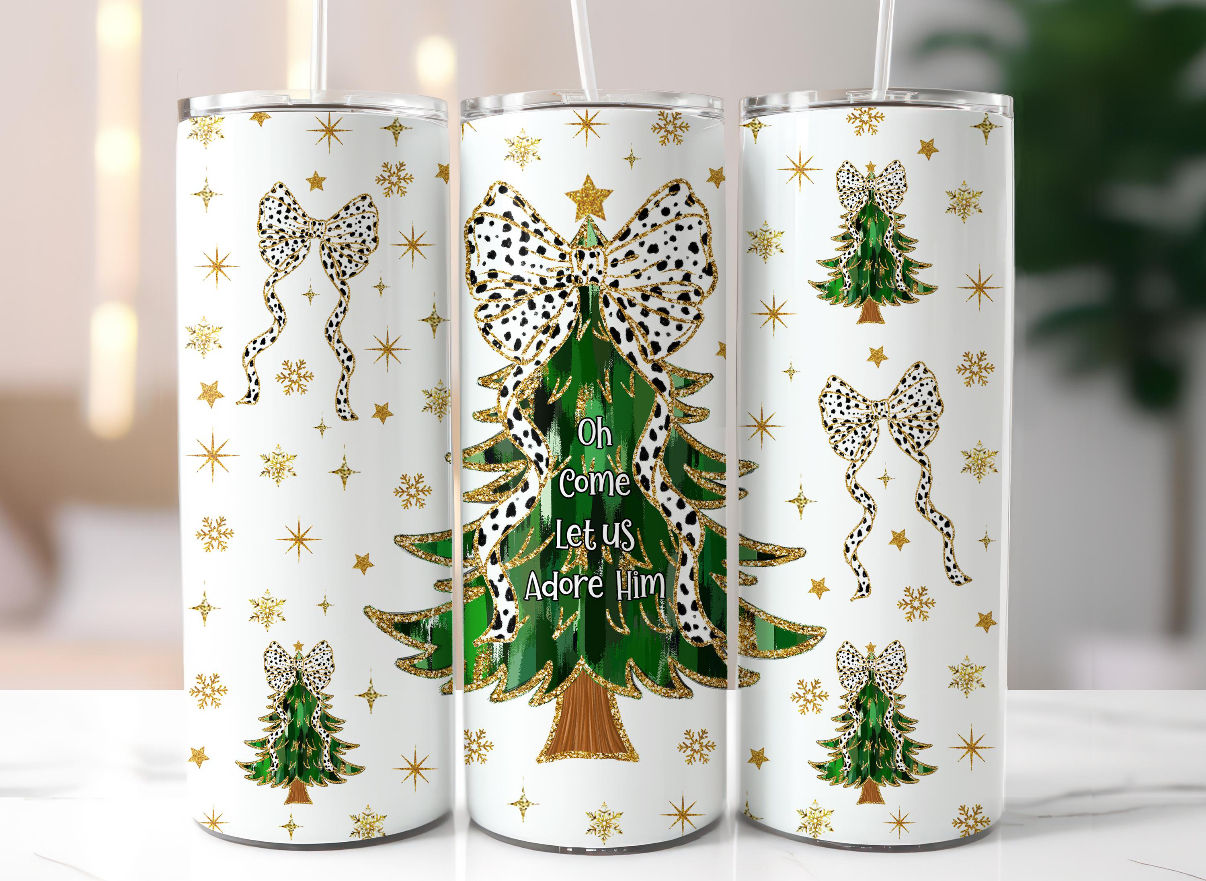 Oh Come Let Us Adore Him Christmas 20 oz Skinny Tumbler
