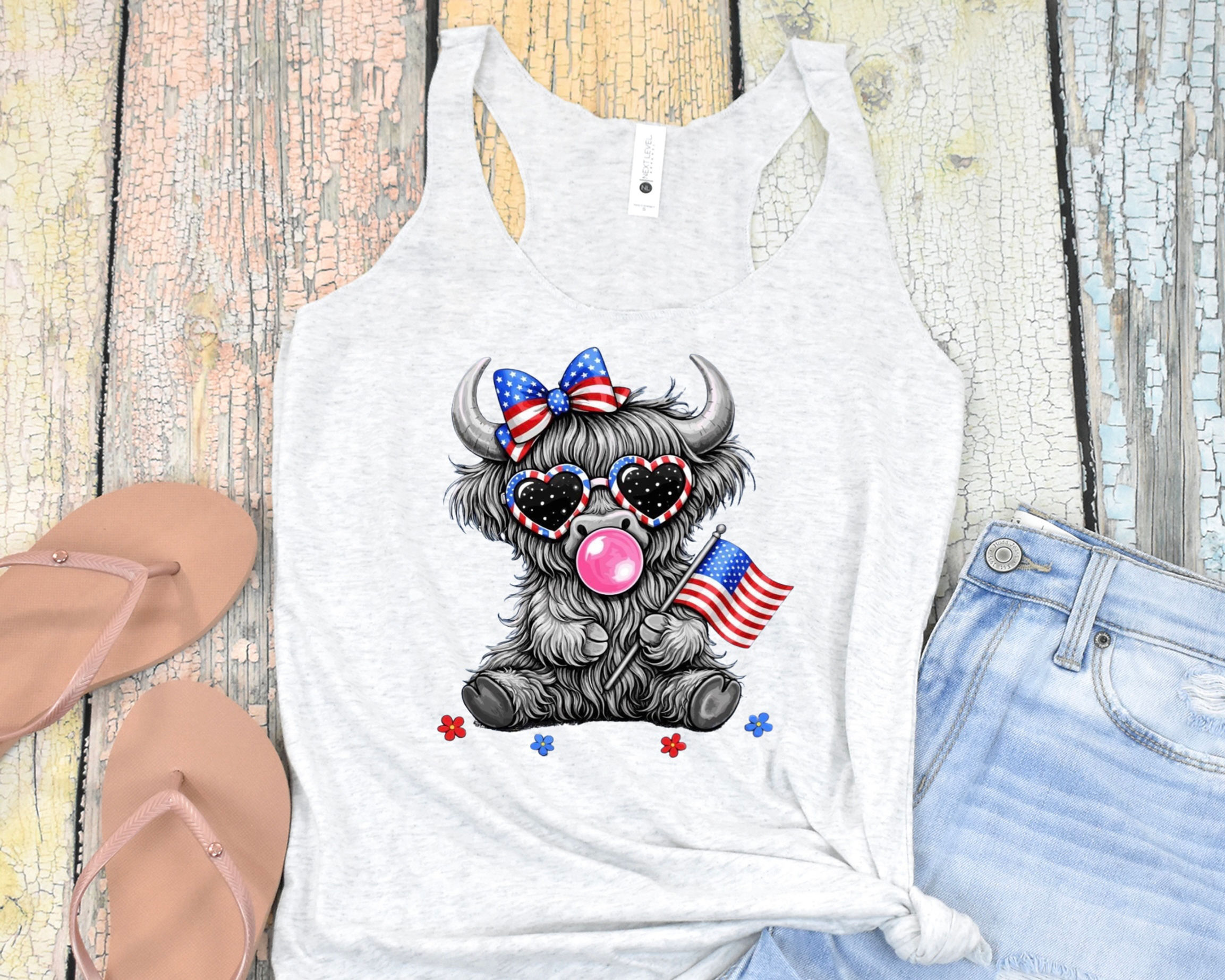 Fireworks & Bubblegum Highland Cow Tank Top