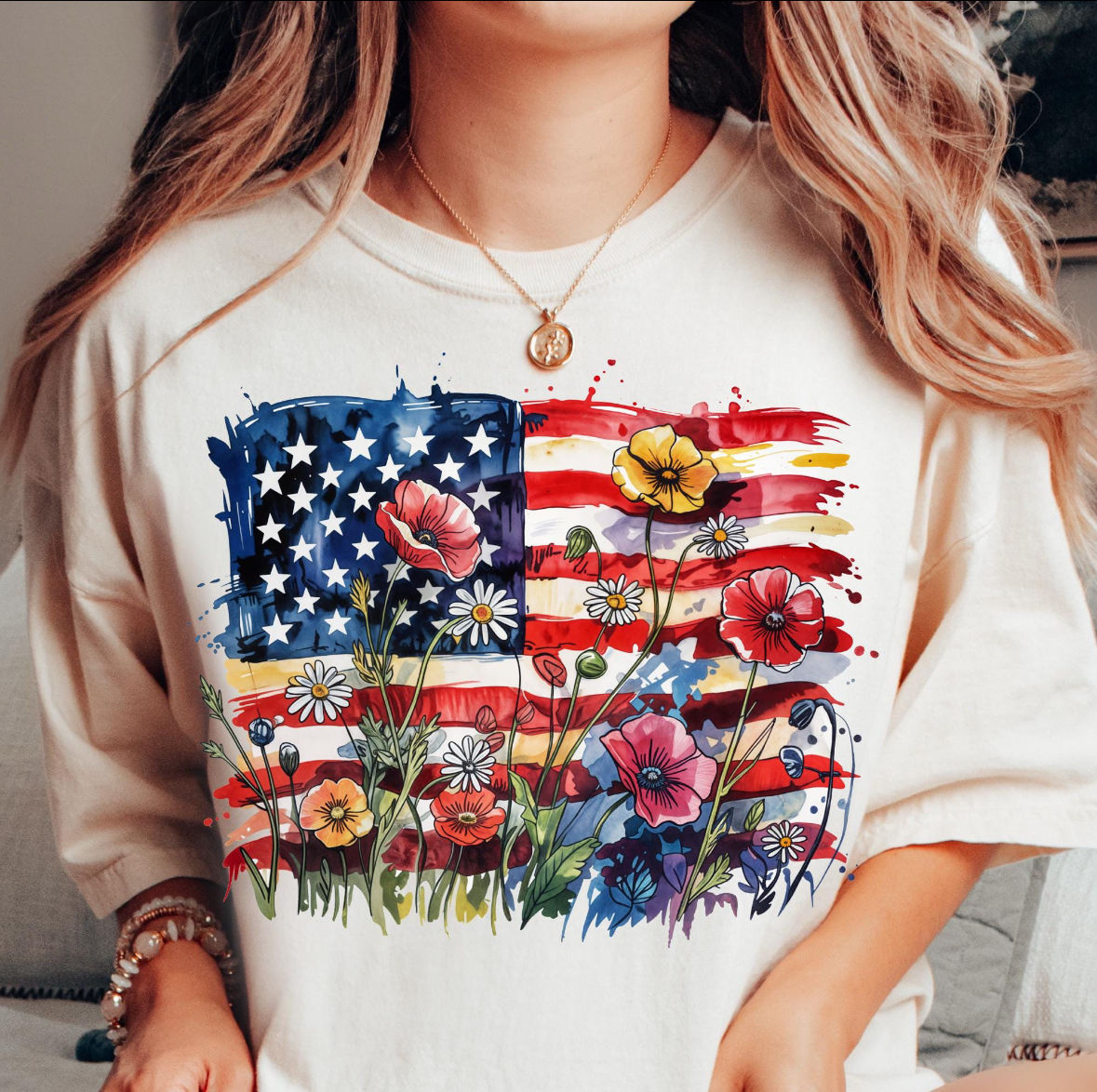 American Flag Flowers Shirt