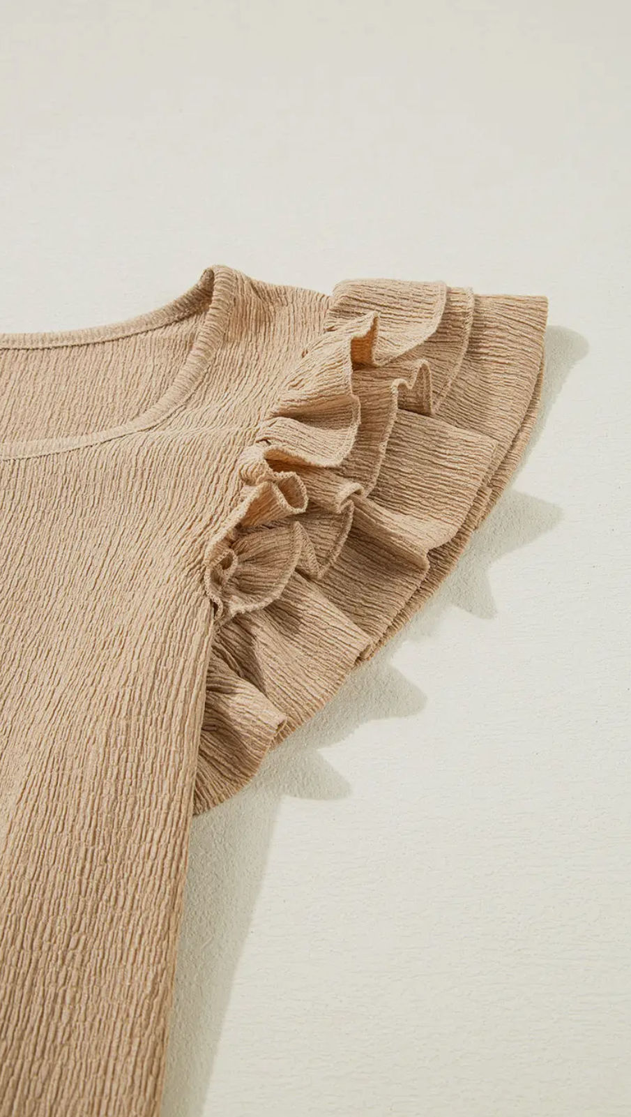 Thumbnail: Smoke Gray Ruffled Tiered Sleeve Square Neck Textured Top
