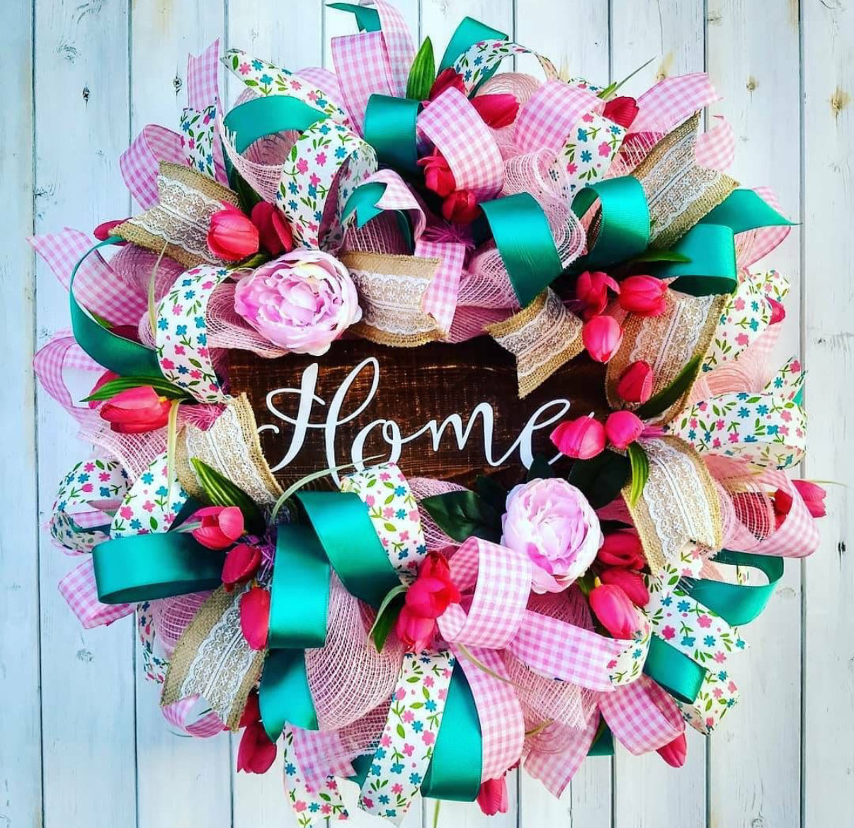 ‘Home’ Spring Tulip Handcrafted Wreath