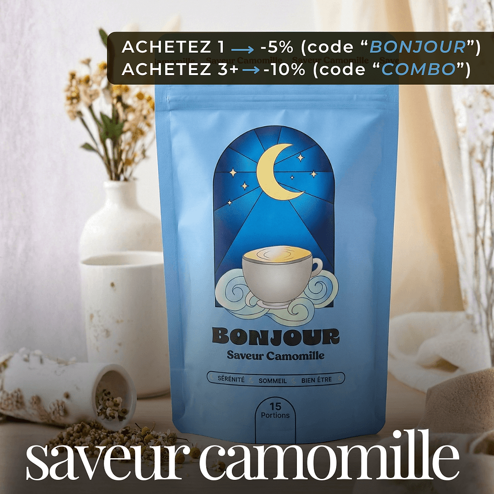 Sachet de camomille de la marque bonjour avec Reishi, vendu en Suisse