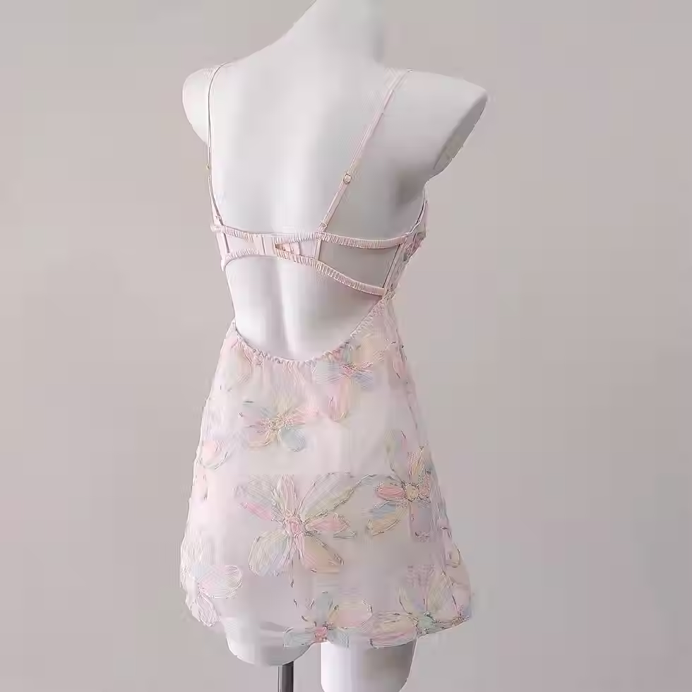 Thumbnail: Floral netting fabric slip dress