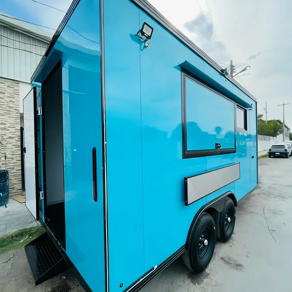 Thumbnail: Signature Bright Blue Dual-Axle Food Trailer – Professional Mobile Suite