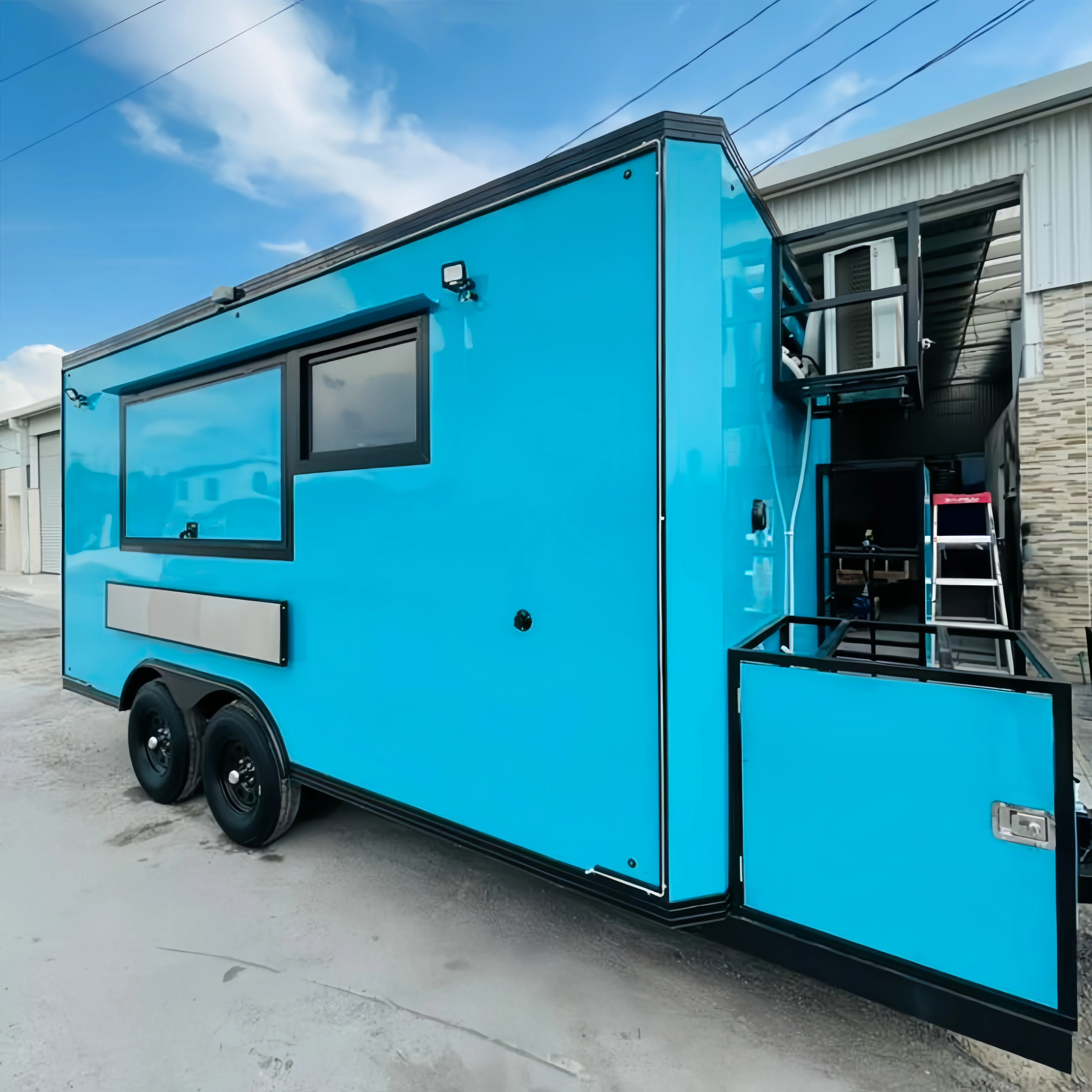 Signature Bright Blue Dual-Axle Food Trailer – Professional Mobile Suite