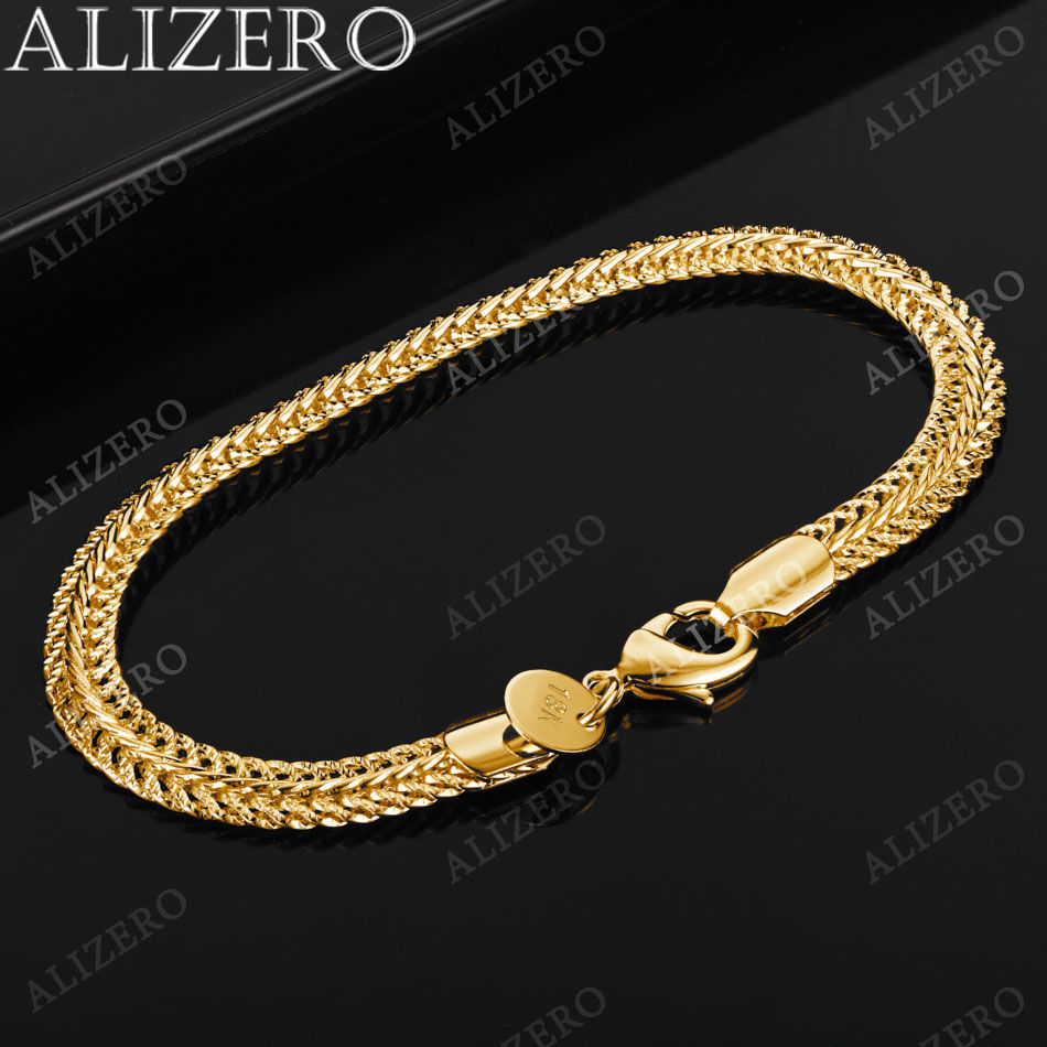 ALIZERO 925 Sterling Silver 18K Gold 6mm Sideways Chain Bracelets For Women Men